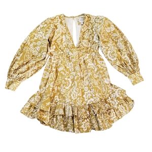 MAEVE Olive Mustard Floral Bubble Dress XS